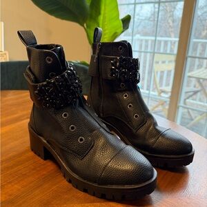 Karl Lagerfeld Black Embellished Combat Boots